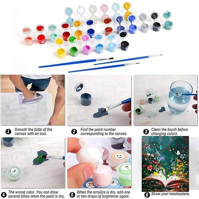 BYGFHLYW Paint by Numbers Kit for Adults Beginners, Book Flowers Adult Paint by Number Kits On Canvas, DIY Acrylic Oil Painting Kits for Beginners, Color by Number Adult for Home Wall Decor 16x20Inch