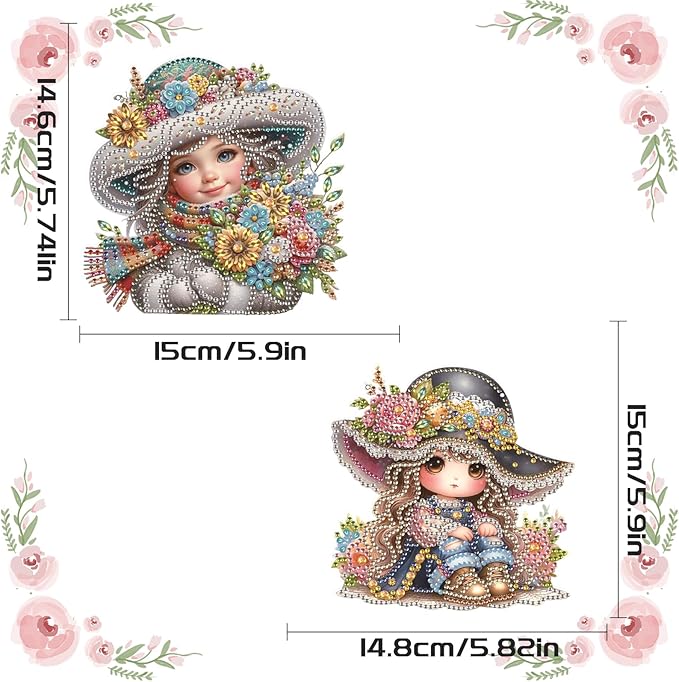 2 Pack Feminine Diamond Painting Hanging Charms – DIY Floral Art Pendants with Rhinestones – Elegant Decorative Accessories for Car Mirror, Wall, or Gift Ideas
