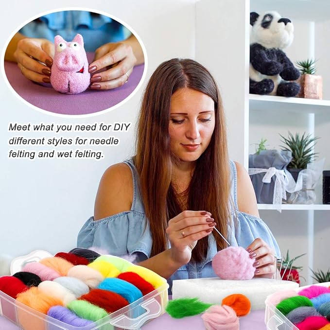 West Bay Needle Felting Kit 109 Pieces Set, Wool Roving 36 Colors with Complete Felt Tools and Storage Box Needle Felting Starter Kit for DIY Craft Animal Home Decoration Birthday Gift
