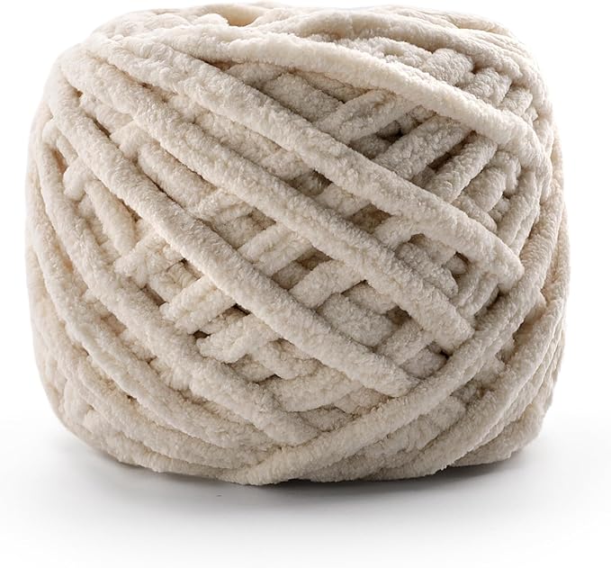 Chunky Chenille Yarn for Crocheting, Fluffy Baby Blanket Yarn for Crochet Sweater Shawl Scarf Gloves, Super Soft Amigurumi Plush Yarn 74yards/3.5 Oz (Beige)