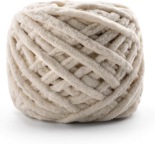 Chunky Chenille Yarn for Crocheting, Fluffy Baby Blanket Yarn for Crochet Sweater Shawl Scarf Gloves, Super Soft Amigurumi Plush Yarn 74yards/3.5 Oz (Beige)