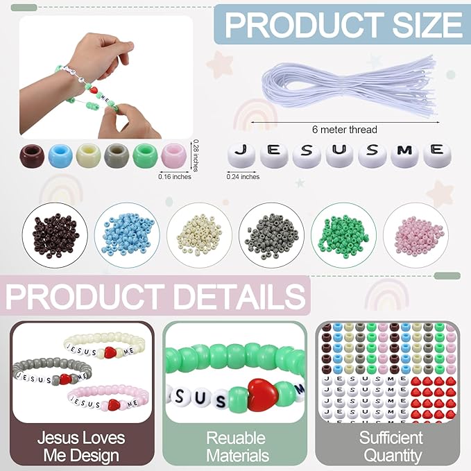 Ferreve 35 Sets Easter Morandi Religious Bead Wristband Craft Kit Jesus Love Me Faith DIY Bead Craft Kit Letter Charms for VBS Week Sunday School Christian Bible Verse Gifts Making