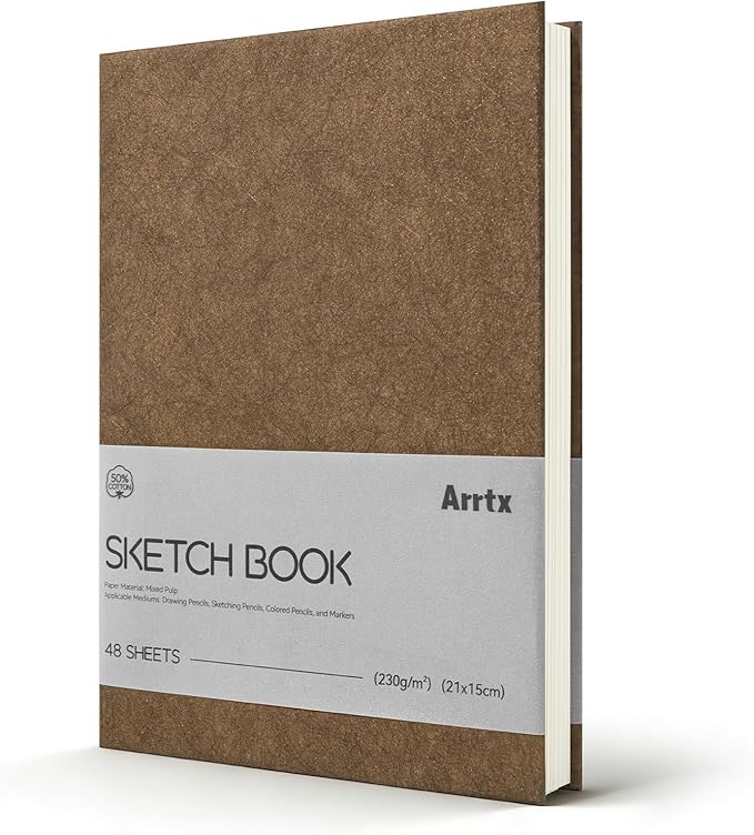 Arrtx Premium A5 Sketchbook, 96 Pages 230 GSM 50% Cotton Acid-Free Paper | Hardcover Art Sketch Book | 8.3 x 5.9 Inch Thick Drawing Pad for Watercolor, Ink, Pencil