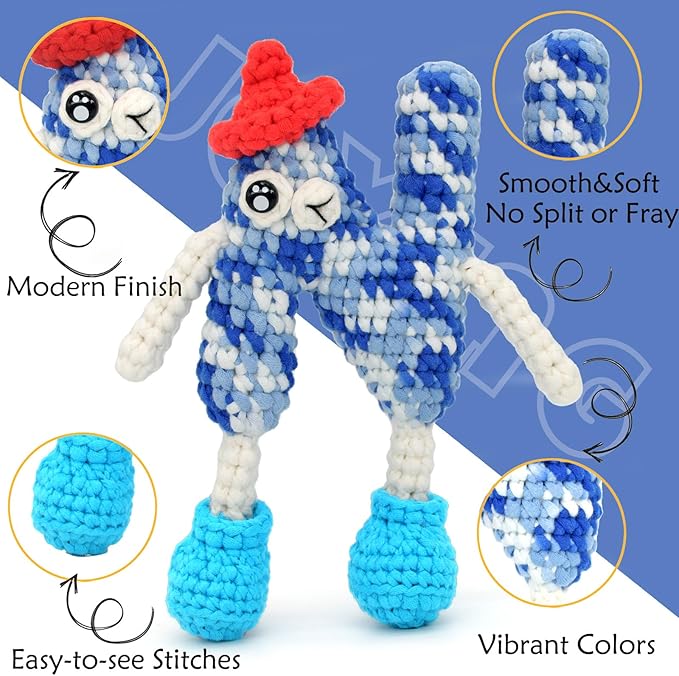 3 Pack Rainbow Beginner Crochet Yarn for Crocheting and Knitting Multicolor Cotton Crochet Yarn for Beginners with Easy-to-See Stitches Cotton-Nylon Blend Easy Yarn for Beginners(Blue Tone)