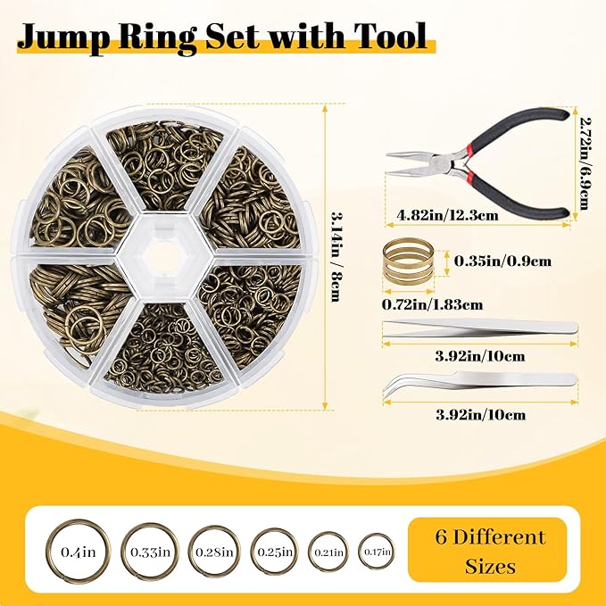 Gartful Open Jump Rings for Jewelry, 4-10mm Bronze Jump Ring with Jewelry Pliers & Tweezers & Opener Ring Jewelry Making Supplies for Clasps Repair & DIY Crafts