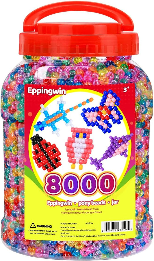 eppingwin 8000+pcs wholesale large pony beads (6x9 mm) bucket, easy storage kandi bead bulk, beads for jewelry making, crafts(glitter)