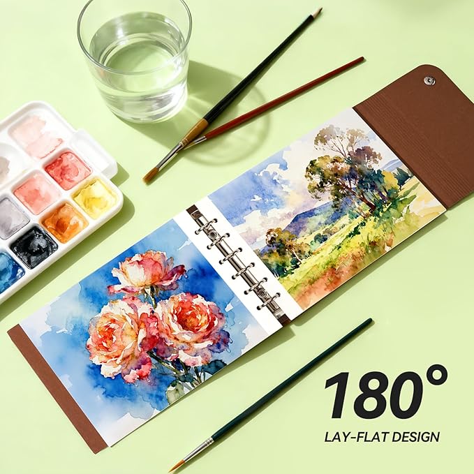 Lightwish Watercolor Sketchbook,300gsm/140lb 100% Cotton Hot Press Watercolor Journal, Acid Free Watercolor Paper for Artists,Adults,Students,20 Sheets,Paper 5.8 * 8.2 Inches