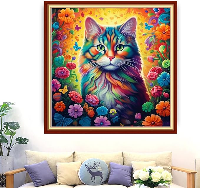 dimxvean stamped cross stitch kits,cross stitch kits for adults beginners,embroidery kits full range of cross stitch stamped kits needlepoint kits cross stitch patterns- colorful cat 18x18 inch