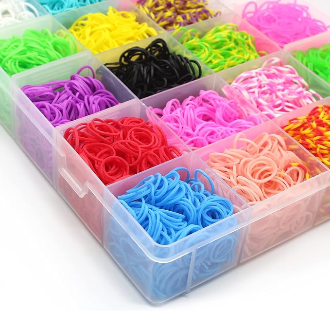 Salome Idea Rubber Bands 10,000pcs Loom Bands Barcelet Making Kit, 500pcs S-Clips,175pcs Colorful Beads, 24pcs Small Pendants in 1 Transparent Box (Color Set-A)