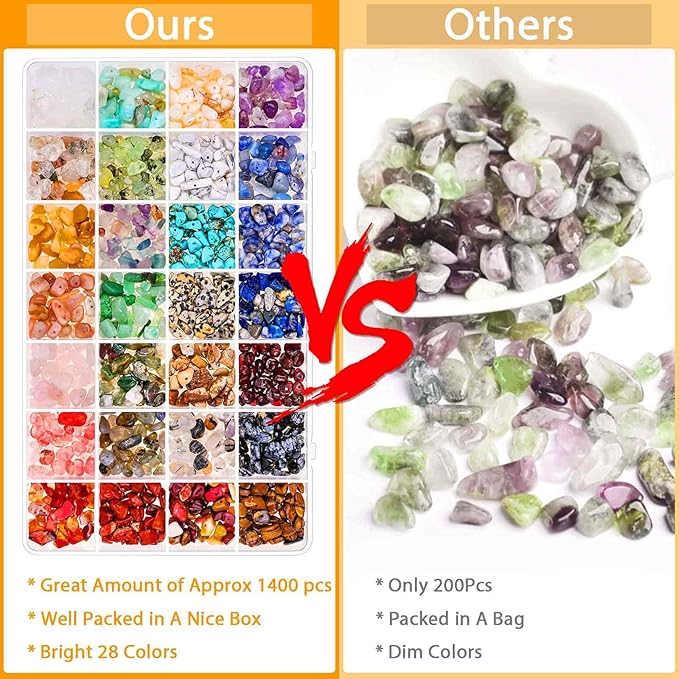 Crystal Chips Beads for Ring Making, 28 Colors Gemstone Beads for Jewelry Making, Crystal Ring Making Kit with Plastic Box for Jewelry Ring, Bracelets, Earring Making Supplies