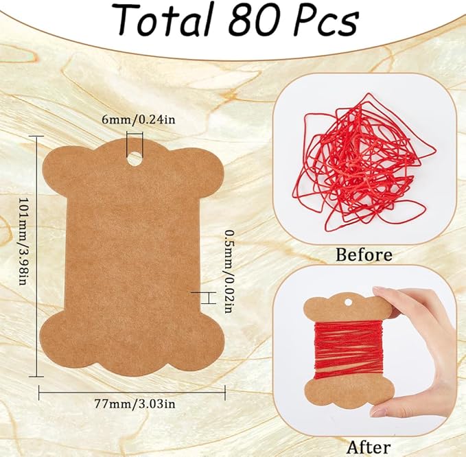 SUNNYCLUE 80Pcs Embroidery Thread Cardboard Bobbins Floss Bobbin Holder Kraft Paper Spool Camel Thick Cardboard Ribbon Storage Thread Wrapping Cards for Thread Cross Stitch Craft DIY Sewing Storage