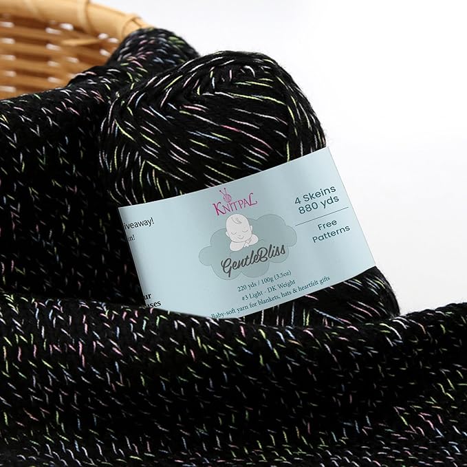 GentleBliss Soft Baby Yarn for Crocheting, 4 Skeins, 880Yds/400G, Free Patterns - Acrylic Baby Blanket Yarn for Knitting - Light Worsted 3 DK Weight - Black Ink