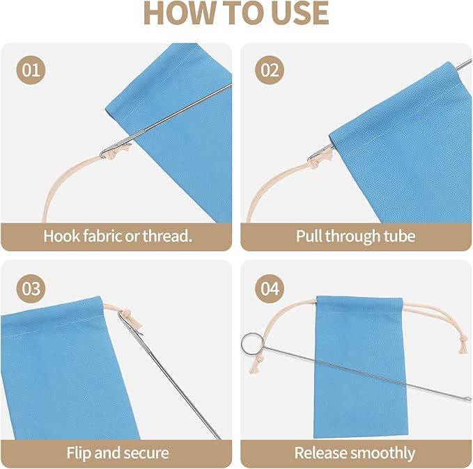 5PCS Loop Turner Sewing Tool,10.4 Inch Knot Grippers Tool for Silicone Beads Needle-Hook,Stainless Steel Fabric Tube Turner for Beads, Straps, Drawstrings & Craft Projects