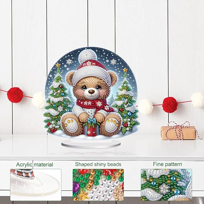 Christmas Diamond Painting Kits Tabletop decoration, DIY bear, 5D Diamond Art Home Ornament By Number Mosaic Arts Crafts For Home Office acrylic Tabletop Decor for Xmas Home Decor, New Year Gift