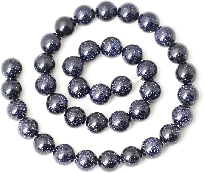 cheavian 35pcs 10mm natural blue sandstone gemstone round loose beads stone beads for jewelry making diy findings 1 strand 15"