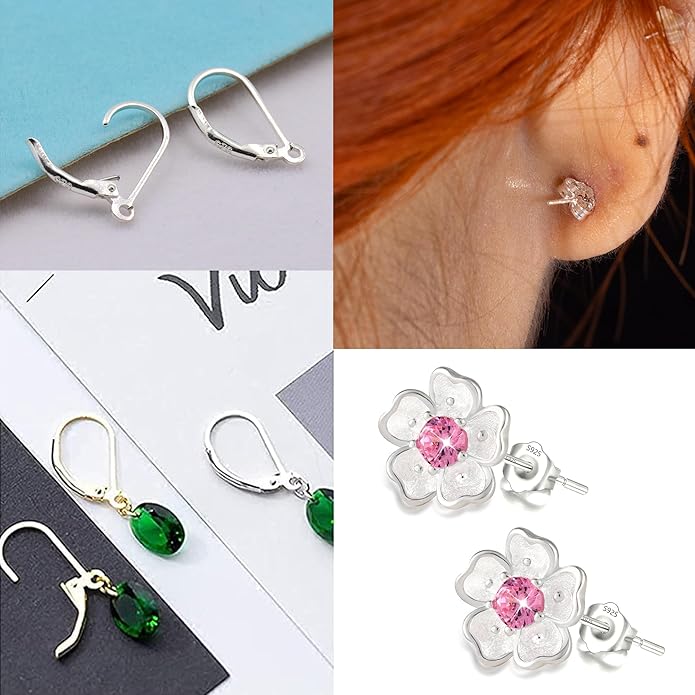 925 sterling silver leverback french hooks - hypoallergenic earring backs with jump rings set - dangle hooks sterling silver findings supplies for jewelry making