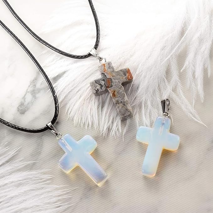 Cross Charms for Jewelry Making Kit - 40-Piece Assorted Gemstone Cross Charms, 10 Colors - Storage Case & Pendant Bails, Keychain Making Kit