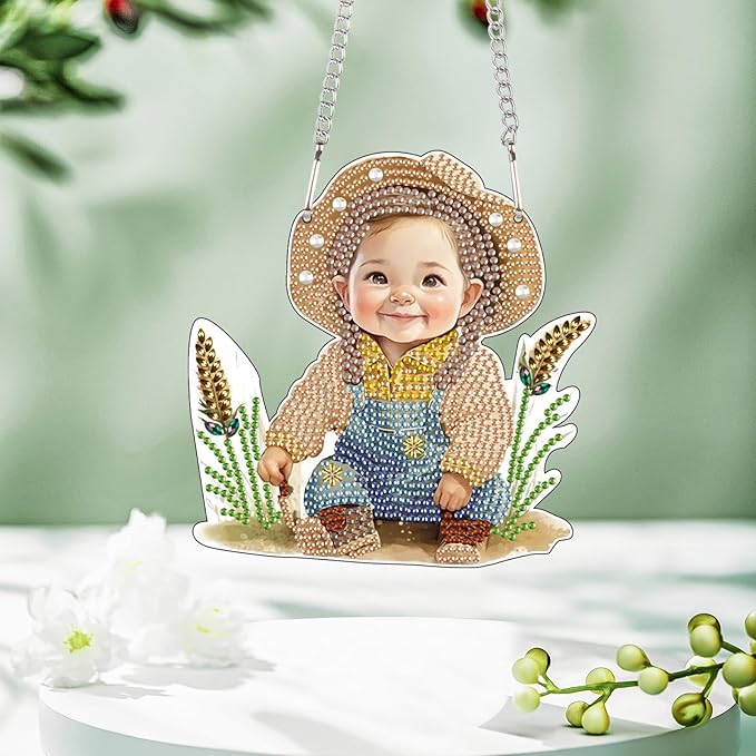 DIY Diamond Painting Ornament Hanging Sign Set Cute Farm-Style Diamond Art Hanging Kits DIY 5D Crystal Rhinestone Art Pendant Kit for Wall Door Window Decorations