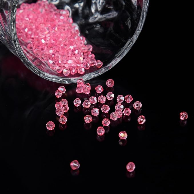 laopottbeads 1200pcs 3mm bicone crystal glass beads for jewelry making, sparkling mini beads for suncatchers, diy bracelets & craft projects (light rose red)