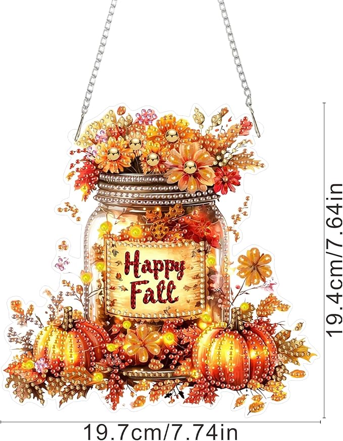 SENQAO Halloween Diamond Art Hanging Kits for Adults Beginners, DIY Acrylic 5D Special Shaped Crystal Diamond Gem Art Painting Hanging Ornament for Home Wall Decor and Gift（Happy Fall Vase Pumpkin）