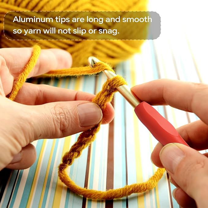 9mm Crochet Hook, Ergonomic Crochet Hook, Smooth and Extra Long  Knitting Needles, with Soft Rubber Ergonomic Handle and Aluminum Tip, Perfect Beginner and Arthritic Crochet Hooks (9 mm)