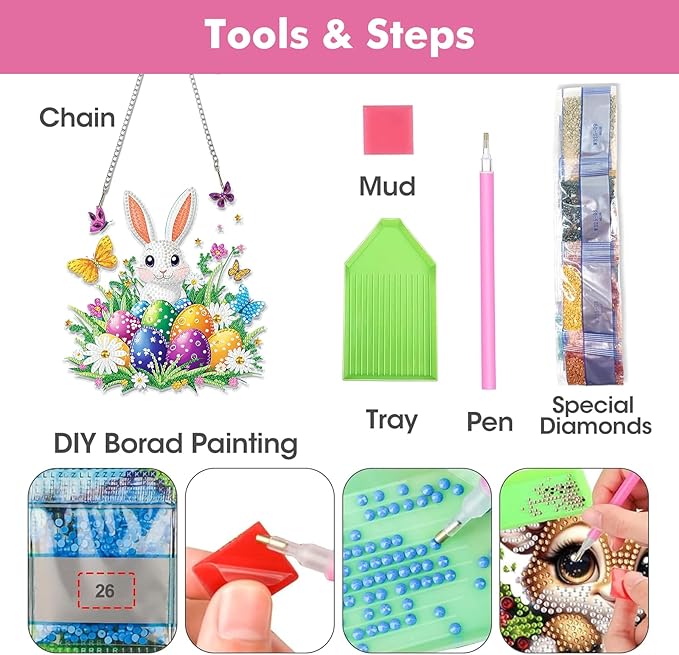 Miwixy Easter Hanging Diamond Art Kits for Adults,Rabbit Special Shaped Crystal Christmas Diamond Painting Ornament Kit DIY Double-Sided Pattern Window Pendant Gem Art Kit for Home Wall Decor