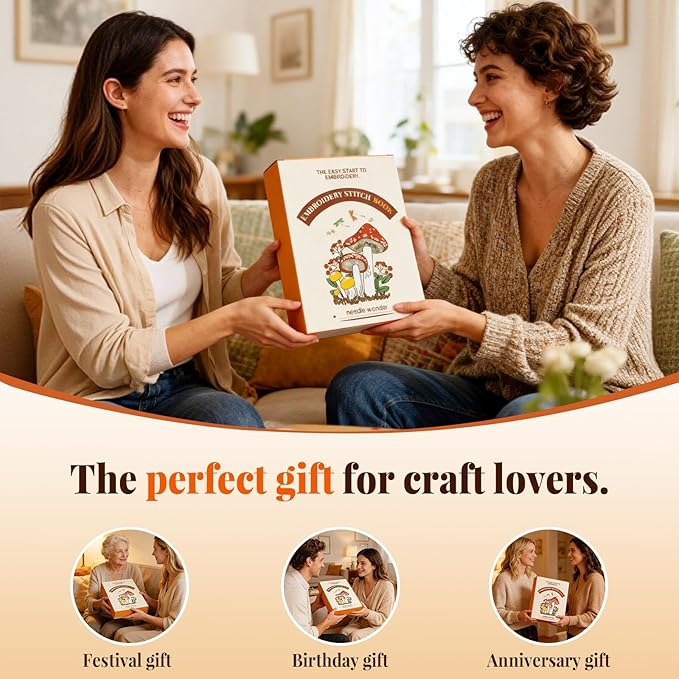 CYANFOUR 2026 New Embroidery Stitch Book Kit for Adults Beginners, Cross Stitch Kit with Step-by-Step Guide and Video, Pre-Printed Patterns, Threads and Needles, Portable Crafts Gift for Adults