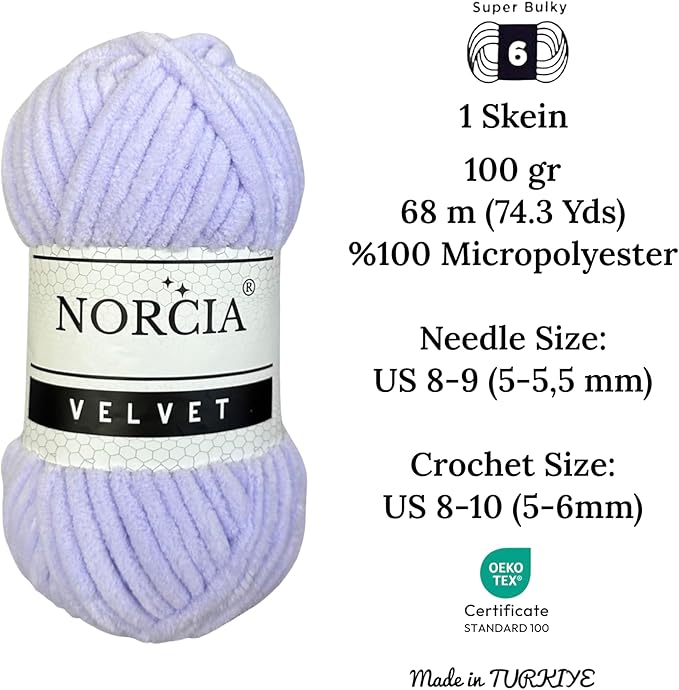 Soft Velvet Yarn Chenille Yarn for Crocheting Super Bulky 100g (74.3 yds) Baby Blanket Yarn for Knitting Amigurumi Yarn for Crochet Weaving Craft (Lilac, 1 Skein)