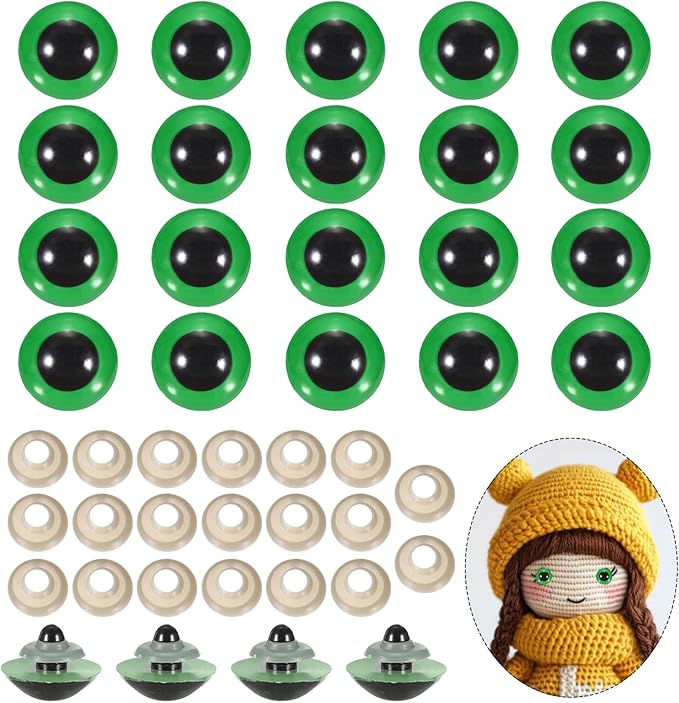 PATIKIL 28mm Safety Eyes, 20Pcs Realistic Doll Crocheting Safety Eyes with Washers for Decor Crochet Accessories Dolls Craft Halloween, Green