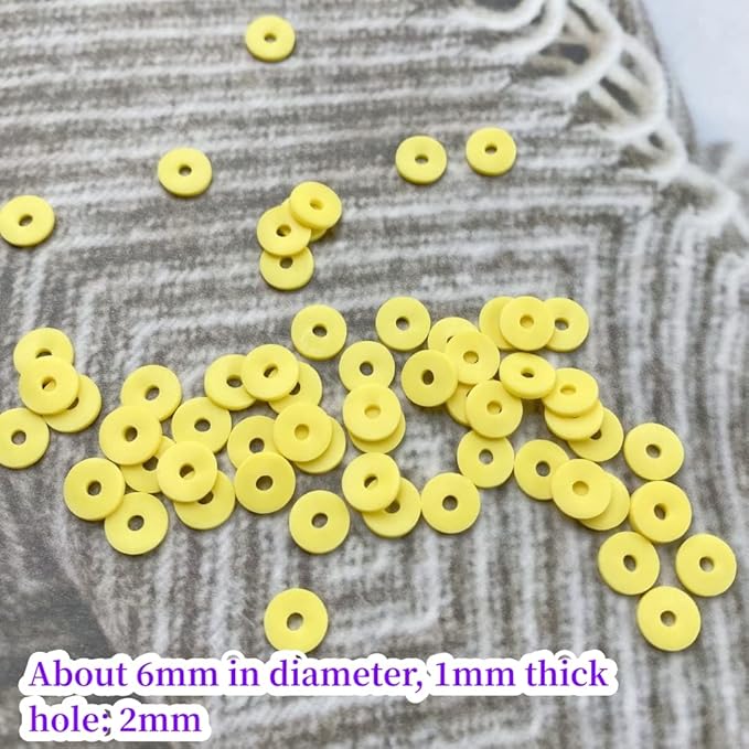 2000pcs Heishi Vinyl Beads Flat Round Polymer Clay Spacer Beads for Making Bracelet Necklace Earring Accessories DIY Handmade Craft(Yellow, 6mm)