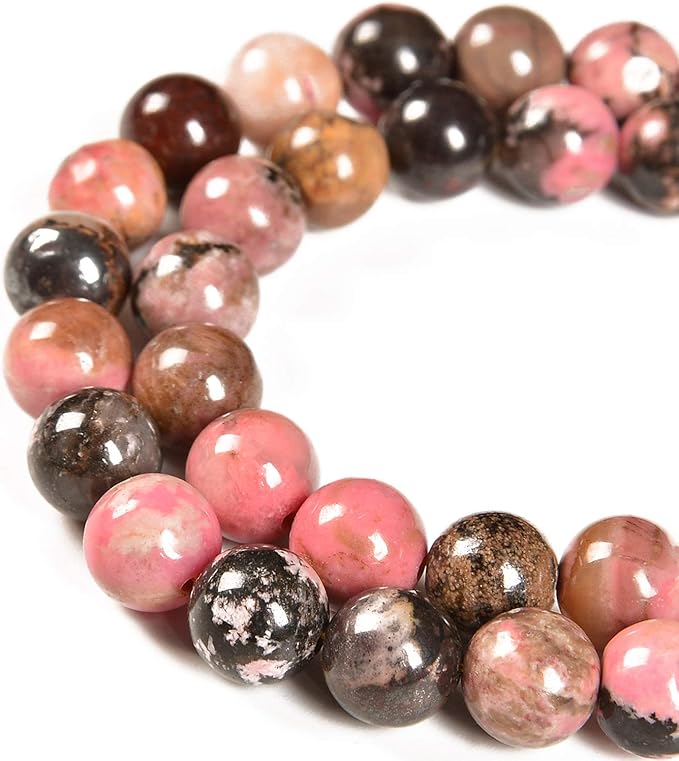 60pcs 6mm Natural Red Black Rhodonite Gemstone Round Spacer Loose Stone Beads for Jewelry Making 15.5" 1 Strand (Red Black Rhodonite, 6mm 60Beads)