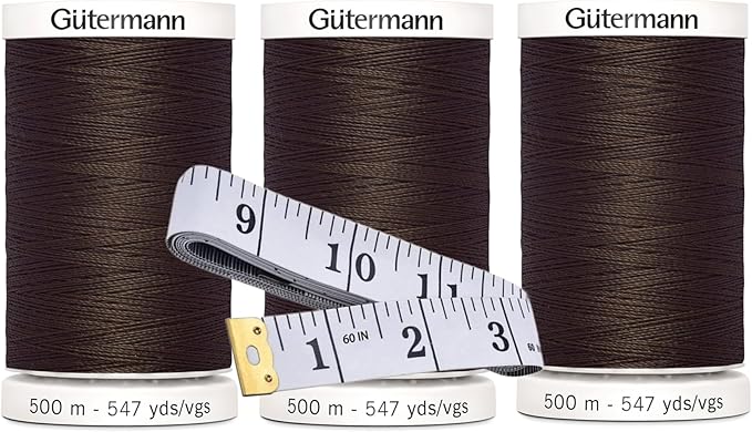 Gutermann Sew-All Thread (500m/547yd Each), 3-Pack Bundle with Bella's Crafts Soft Tape Measure (Clove - 590)