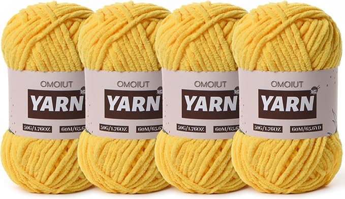 4 Packs Plush Chenille Chunky Crochet Yarn - Baby Yarn for Crocheting Soft - Velvet Yarns Knitting for Blankets Crafts - Fluffy Amigurumi Yarns 200g/262.5yds (4 Golden Yellow)