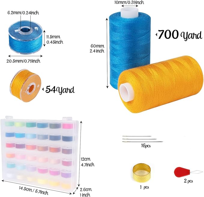 ilauke 72 Pcs Sewing Thread 700 Yards, 36 Colors Prewound Bobbins Thread for Sewing, Polyester Sewing Machine Threads for Brother Singer Janome with Sewing Supplies