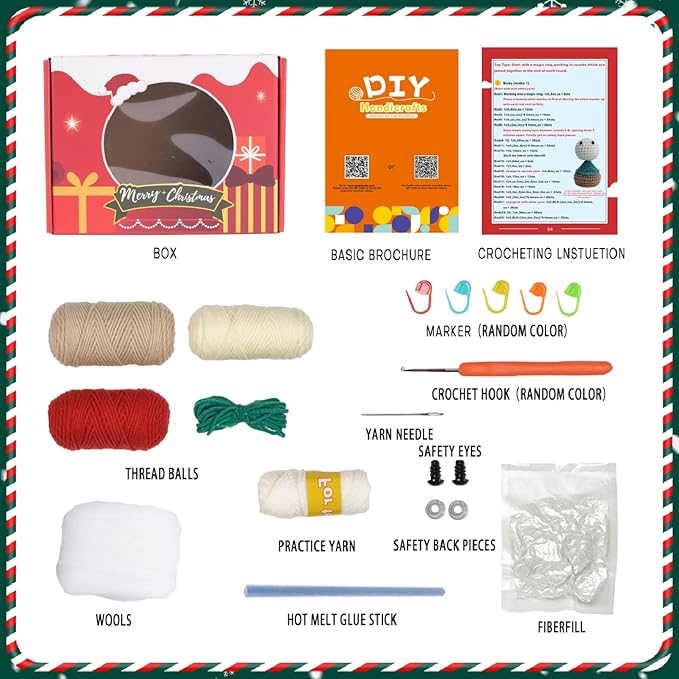Crochet Set - Beginner Friendly Crochet Set with Step-by-Step Teaching Videos and Crochet Pattern Manuals (Apricot Christmas Dwarf)