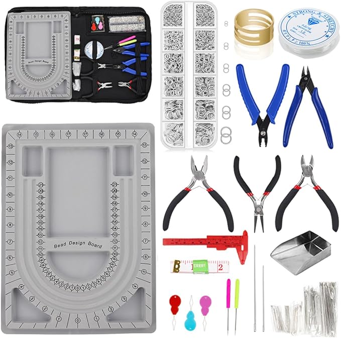 Bead Boards Jewelry Making Supplies for Adult Bead Tray Necklace Design Board Bead Bracelet Making Kit Jewelry Repair Kit Beading Supplies Beading Mat Jewelry Tools with Pliers