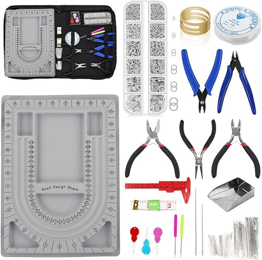 Bead Boards Jewelry Making Supplies for Adult Bead Tray Necklace Design Board Bead Bracelet Making Kit Jewelry Repair Kit Beading Supplies Beading Mat Jewelry Tools with Pliers
