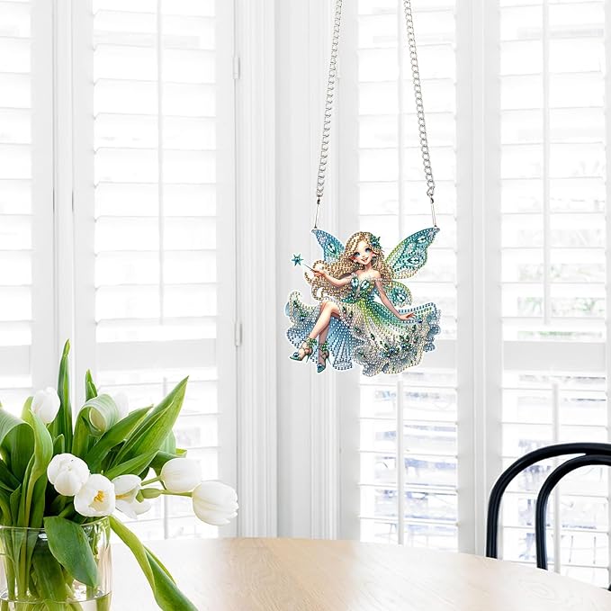Tontut 5D DIY Diamond Art Painting Pendant Kit, Magic Angel Special-Shaped Hanging Crystal Window Pendant kit, Adult Gift Home Curtains, Yard Entrance Decoration