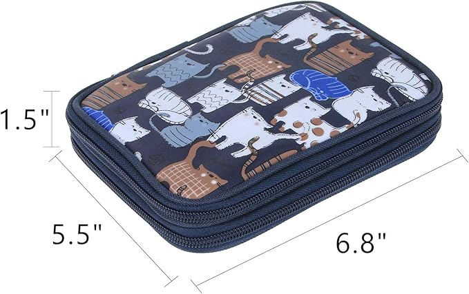 Teamoy Crochet Hook Case - Empty Organizer with Multiple Pockets for Needles & Knitting Accessories, Cats Blue