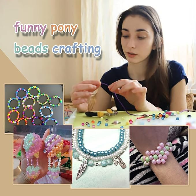 greentime pony beads, 2800 pcs 9mm bright pearl craft beads for bracelet making large hole bead hair bead for friendship diy crafts