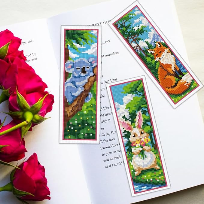 ORIGACH 6 Set Forest Animals Cross Stitch Bookmark Kits for Beginner, Animals Modern Stamped Cross Stitch Kits with Instructions for Adults Bookmarks Lovers