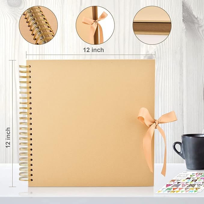 GOTIDEAL 12 x 12 Inch Scrapbook Album with 10 Metallic Markers,80 Pages Craft Paper Photo Album for Wedding and Anniversary, Family DIY Photo Album with Scrapbooking Stickers Corners(Yellow)