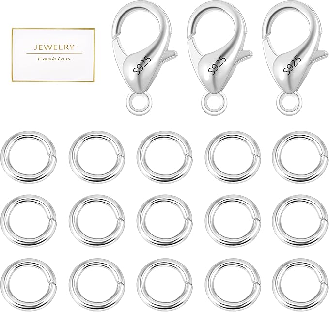 23Pcs 925 Sterling Silver Lobster Claw Clasps 10mm with Open Jump Rings Jewelry Making Set, Sterling Silver Jewelry Finding Supplies Small Lobster Clasps for Necklaces Bracelet Chains Connector