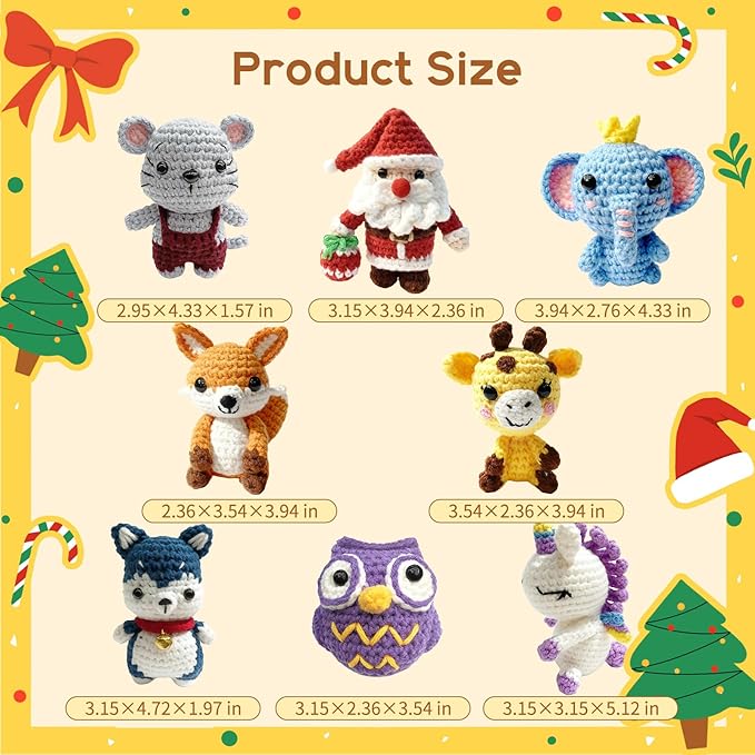 Ploomi 8Pcs Crochet Kit for Beginners - 2026 Knitting Kit for Adults and Kids Beginners -Crochet Kit and Crochet Animals Kits with Easy Peasy Yarn and Step-by-Step Video Tutorials
