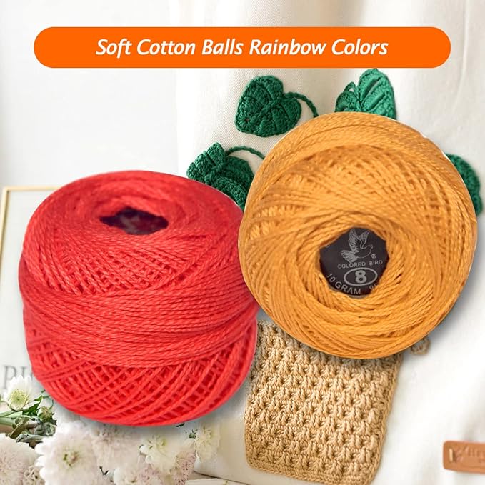 Soft 20 Colors Classic Crochet Thread Double Mercerized Egyptian Long Staple Cotton Pearl Thread Ball 20 Pack,100% Cotton (Beige Brown-834-869)