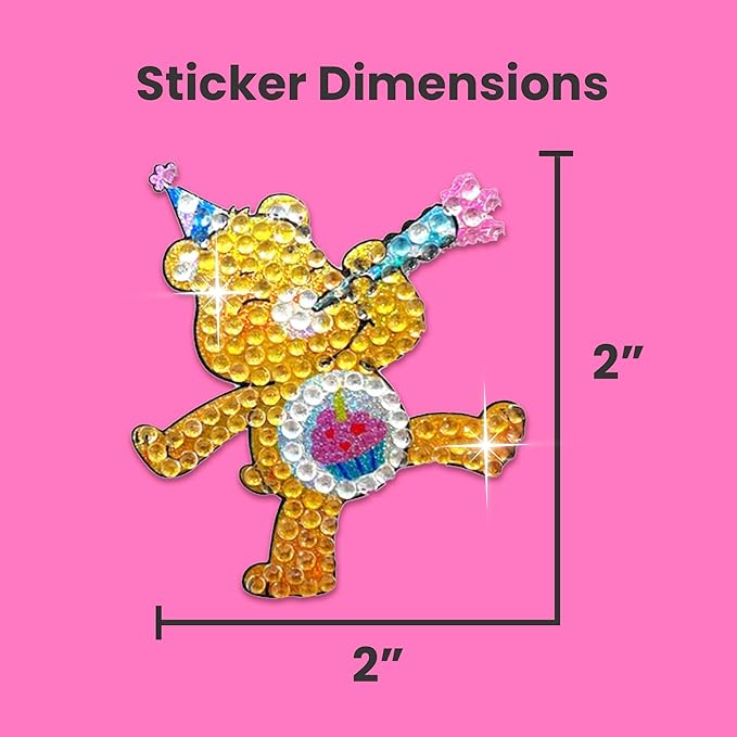 stickerbeans® rhinestone stickers - care bear ii collection 4-pack, 2” x 2” each, unique sparkly cut-to-shape for collecting, trading, decorating laptops, scrapbooks for kids, teens, &n adults