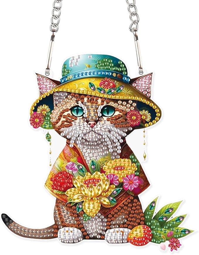 AiYuanzsh 5D Animal Cat Diamond Painting Kits Hanging Pendants Wall Art Point Drill Crystal Diamond Art Window Pendants Home Garden Wall Door Birthday Easter Day Festival Gifts