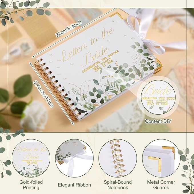 Humyoun Wedding Guest Book Letters to The Bride Scrapbook Wedding Memory Book Bridal DIY Blank Paper Scrapbook Photo Album Guest Sign with Pearl Stickers(8.5 x 7 Inch,Eucalyptus,Green)