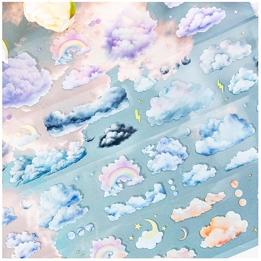 Cloud PET Tape Stickers for Scrapbooking Supplies, 6 Rolls Journal Stickers for Scrapbooking,Journaling, Junk Journal Supplies, DIY Crafts (Color)