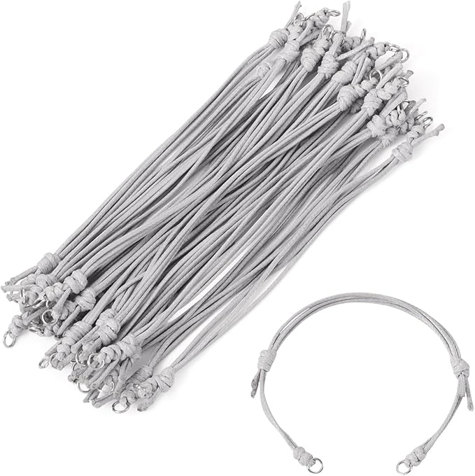 KISSITTY 20pcs Adjustable Bracelet Cords for Connector Charms Waxed Polyester Thread Cord Gray Color Half Finished Bracelet for Friendship Bracelets Jewelry Making